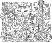 Printable kitten adult cat guitar coloring pages