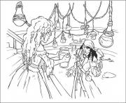 Printable princess gives jack some water pirates of the caribbean coloring pages