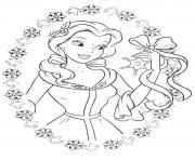 Printable princess belle love to get gifts in christmas coloring pages