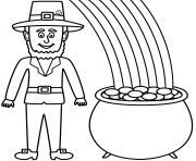 Printable Leprechaun With A Pot Of Gold And Rainbow coloring pages
