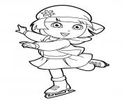Printable dora ice skating a4 coloring pages