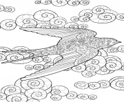 Printable swallow in the sky zentangle adults coloring pages