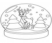 Printable christmas snow globe with reindeer coloring pages