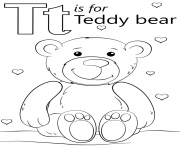 Printable letter t is for teddy bear coloring pages