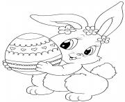 Printable cute easter bunny with egg coloring pages