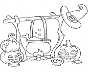 Printable jack o lanterns and a boiling cauldron halloween coloring pages