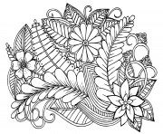 Printable doodle floral pattern in black and white adult coloring pages