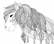 Printable zendoodle design of horse for adult coloring pages