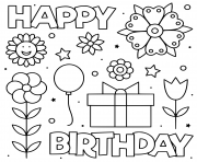 Printable happy birthday black and white flowers coloring pages