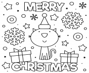Printable cute cat wish merry christmas coloring pages