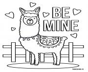 Printable Llama Be Mine Love coloring pages