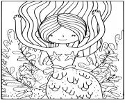 Printable cute girl mermaid doing yoga for fun coloring pages