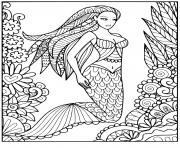 Printable mermaid beautiful hairs Lots of pretty patterns coloring pages