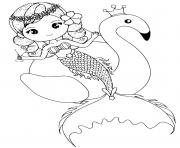 Printable Kind little tropical mermaid with a flamingo coloring pages