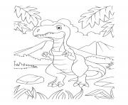 Printable dinosaur cartoon tyrannosaurus mountains ferns coloring pages