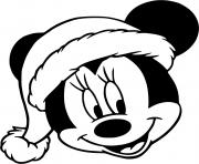 Printable Minnie face with christmas hat coloring pages