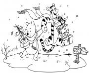 Printable Pooh Tigger off to the north pole coloring pages