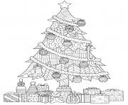 Printable christmas for adults decorated tree gifts intricate pattern coloring pages