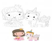 Printable Princess and Unicorn coloring pages