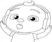 Printable cocomelon kid listening to music coloring pages