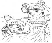 Printable Sailor Moon and her baby princess coloring pages
