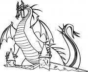 Printable Maleficent Dragon on the Castle coloring pages