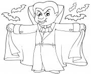 Printable bad vampire with a cape and bats coloring pages