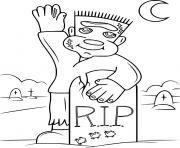 Printable Frankenstein at the Graveyard coloring pages