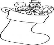 Printable Snowman and Gingerbread Man in Stocking coloring pages