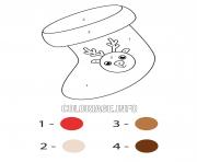 Printable christmas stocking with reindeer color by number coloring pages