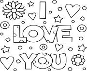 Printable I Love You with Various Patterns coloring pages