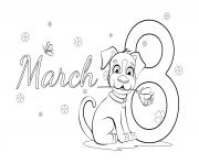 Printable 8 march dog flower love coloring pages
