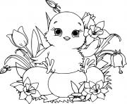 Printable Cute Chick and Flowers coloring pages