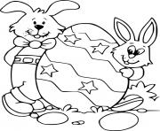 Printable Two Easter Bunnies and a Big Egg coloring pages
